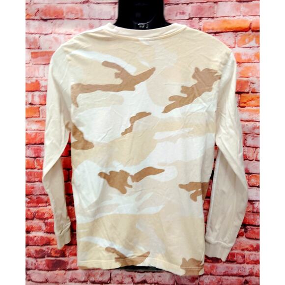 adidas Shirt Mens Medium Beige Camouflage 3 Stripes Long Sleeve Crew Neck Tee - Picture 2 of 8